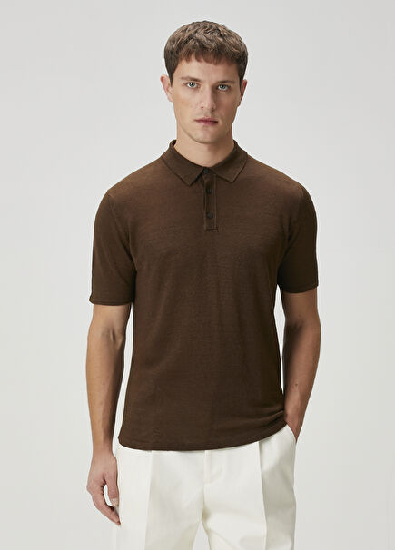 Brown Linen Polo Knitwear