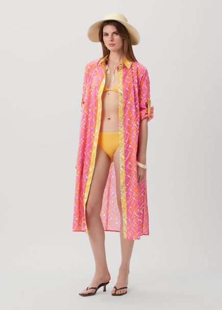 Pink Patterned Midi Beach Dress