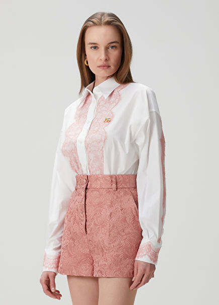 Oversize Beyaz Dantelli Poplin Gömlek
