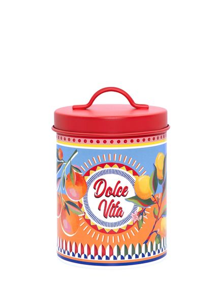 Dolce Vita Limon & Portakal Desenli Kırmızı Mavi Çelik Vakumlu Silindir Saklama Kutusu