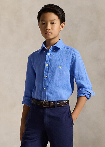 Light Blue Boys Linen Shirt