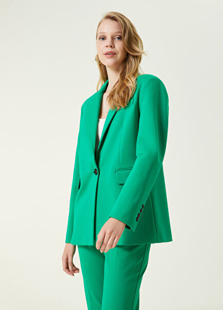 Green One Button Blazer Jacket