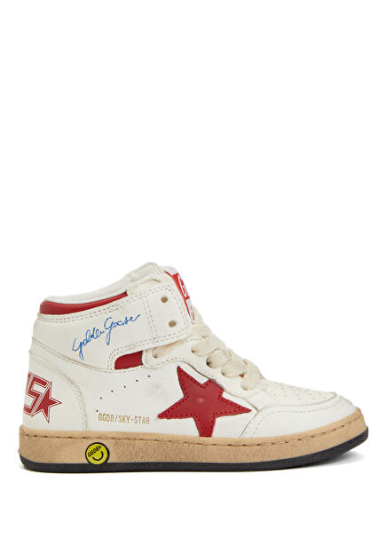 Sky-Star Beyaz Kırmızı Unisex Çocuk Deri Sneaker