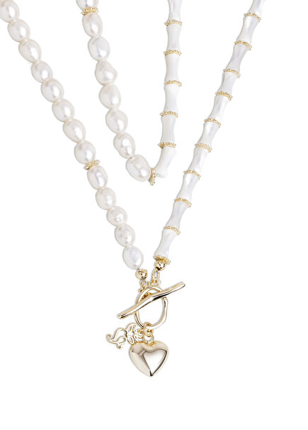 Hidden Love Silver Pearl 18K Yellow Gold Plated Women's Necklace