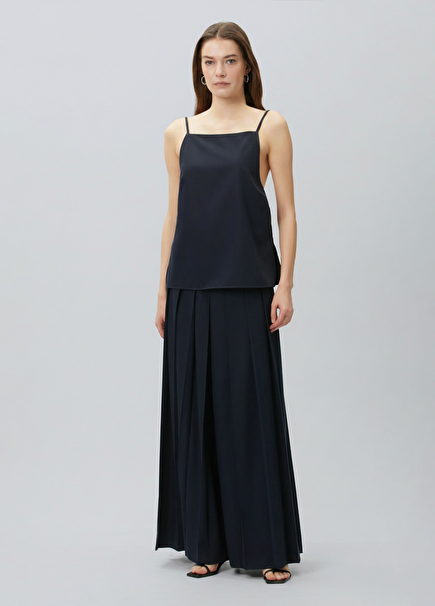 Navy Pleated Wide Leg Pants