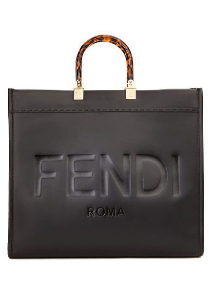 Sunshine Large Siyah Deri Alışveriş Çantası