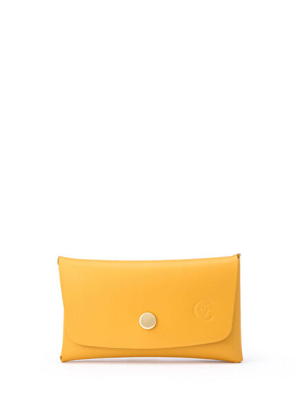 Sarı Deri Çift Girişli Kadın Cüzdan 