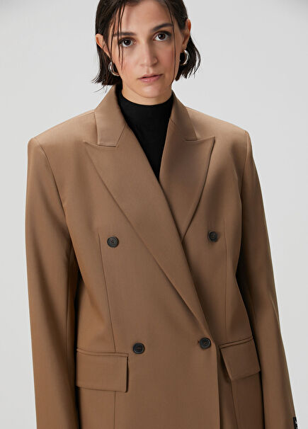 Kahverengi Kruvaze Yün Ceket