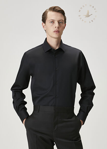 Custom Fit Siyah Non-iron Gömlek
