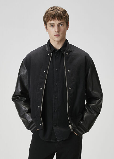 Siyah Garni Detaylı Bomber Mont