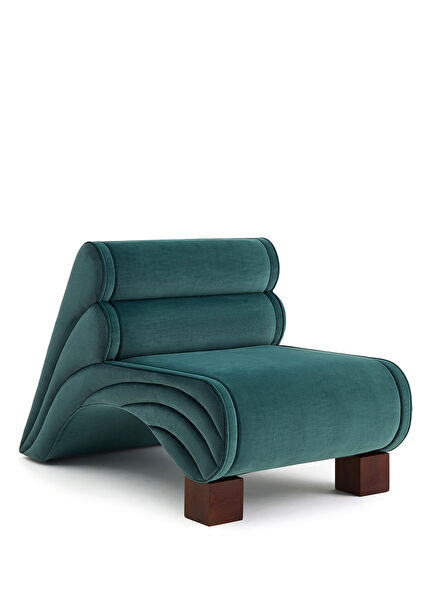 Nami Lounge Petrol Green Velvet Wooden Armchair