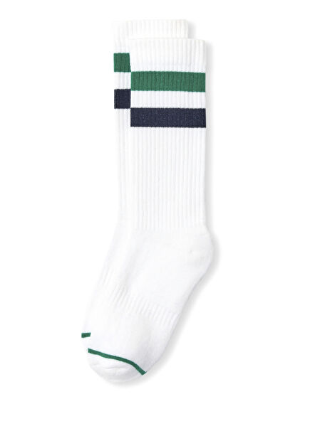 White Green Semi-High Boys' Sports Socks