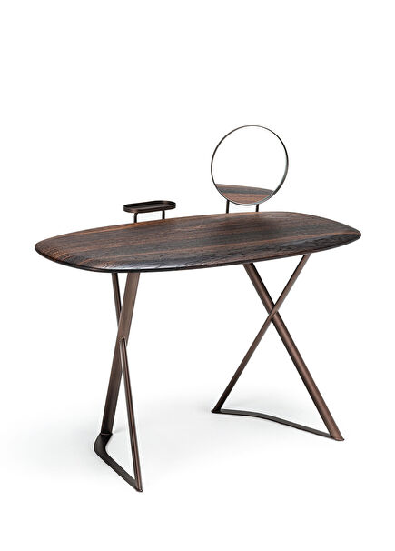 Tahiti Trousse Kahverengi Ahşap Çelik Aynalı Makyaj Masası