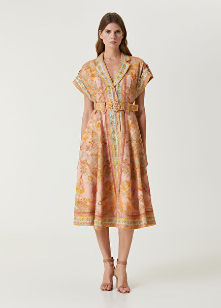 Acacia Pink Floral Midi Linen Dress