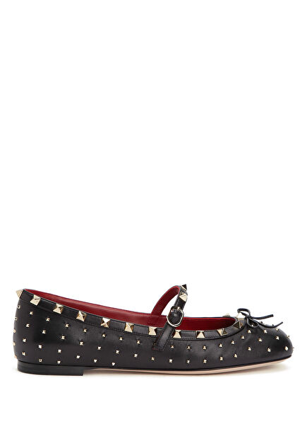 Rockstud Siyah Deri Babet