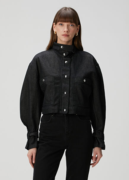 Hannama Navy Crop Denim Jacket
