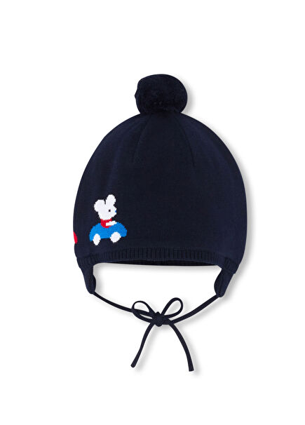 Motif Pompom Navy Blue Baby Boy Beanie