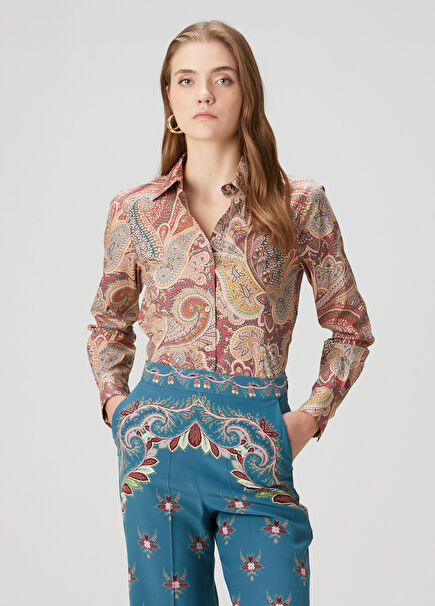 Pembe Şal Desenli Gömlek