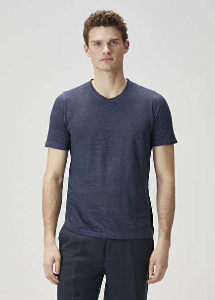 Navy Blue Linen T-Shirt
