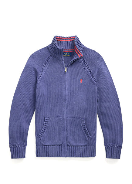 Mavi Logo Nakışlı Erkek Çocuk Hırka