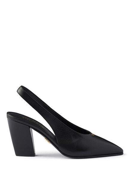 Leather Women's Heeled Shoes with Straps at the Back