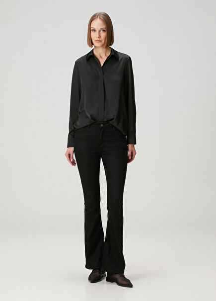 Siyah Flare Leg Jean Pantolon