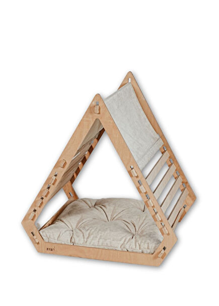 Piramit Ahşap Bej Medium Kedi ve Orta Irk Köpek Yatağı