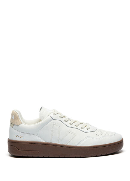 V-90 Bej Beyaz Kadın Deri Sneaker