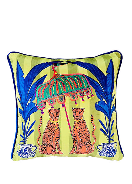 Leopar Desenli Yeşil Dekoratif Kırlent Kılıfı 50x50 cm