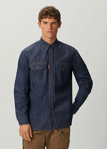 Western Lacivert Denim Gömlek