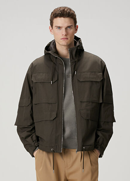 Khaki Hooded Ripstop Coat