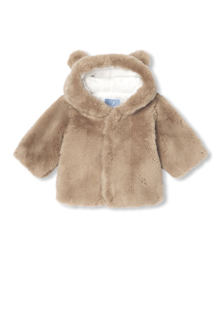 Açık Kahve Kapüşonlu Unisex Bebek Mont