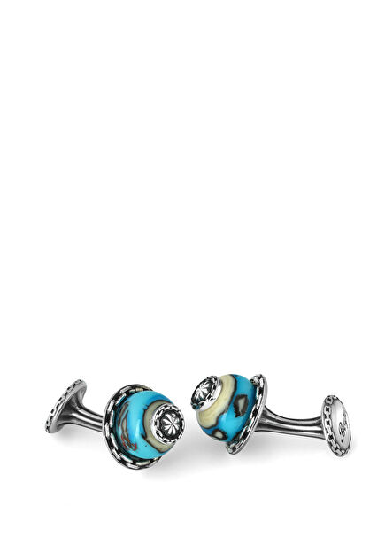 Glass Beads-M Chain Fx Silver Cufflink