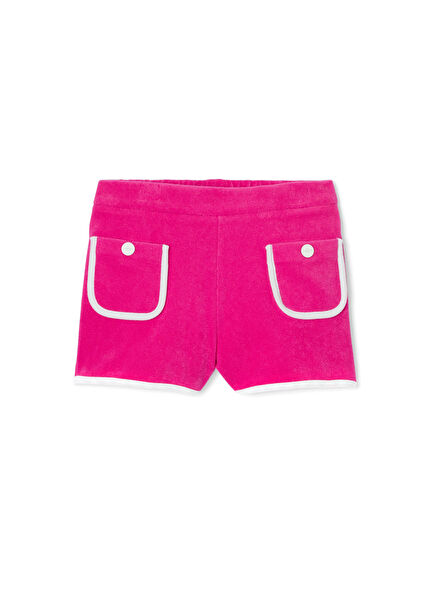 Girls Pink Detailed Towel Fabric Shorts
