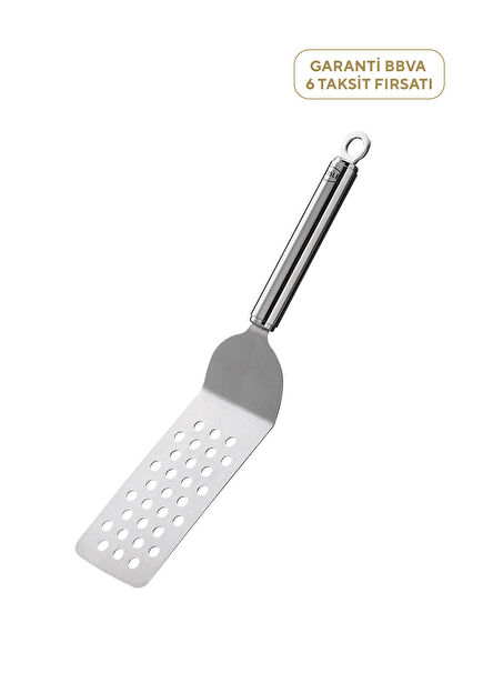 Açılı Paslanmaz Çelik Delikli Gümüş Spatula 32 cm