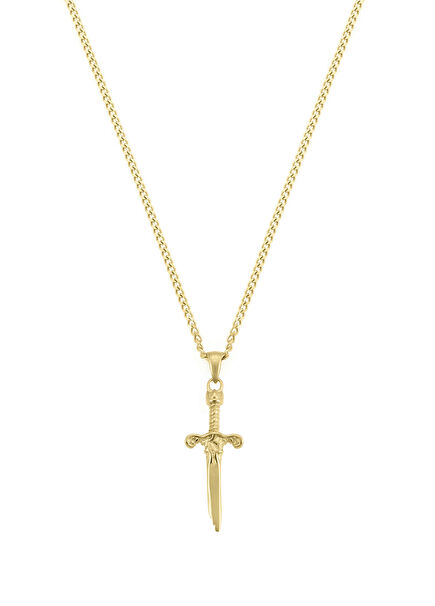 Kırık Kılıç Altın Kaplama Çelik Erkek Kolye