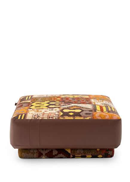 Samba Patchwork Woven and Leather Detailed Pouf