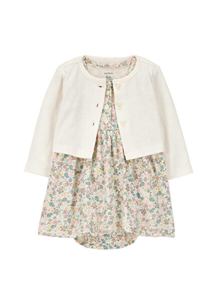 Layette Renkli Hırka ve Elbise Kız Bebek 2'li Set 