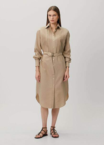Light Brown Midi Shirt Dress