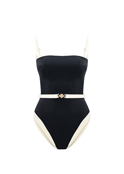 Lunasea Black Bia Logo Belted Strapless Strapless Strapless Women's Swimsuit