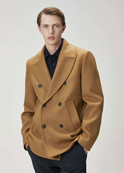 Camel Double-Breasted Coat