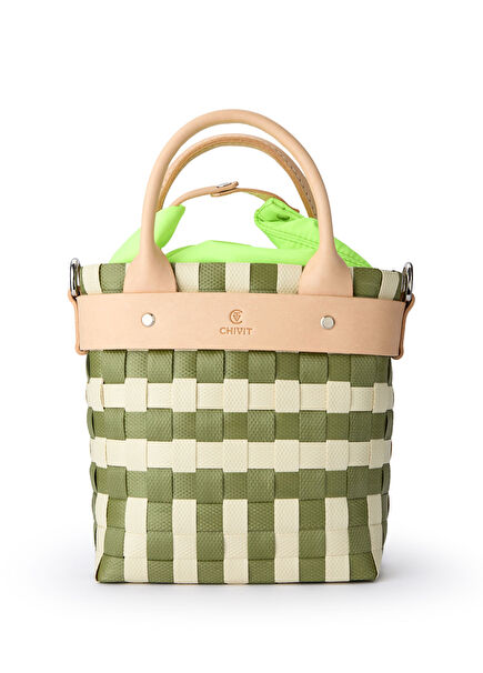 Aperlai Basket Bag Yeşil El Yapımı Kadın Omuz Çantası