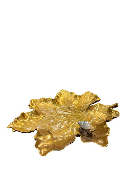 Golden Brass Decorative Plate with Mother-of-Pearl Snails with Leaf Figure
