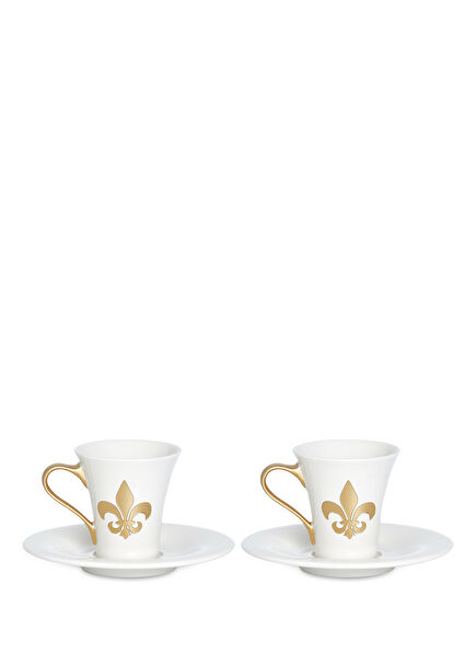 Fleur De Lis Beyaz Porselen 2li Kahve Fincanı Seti