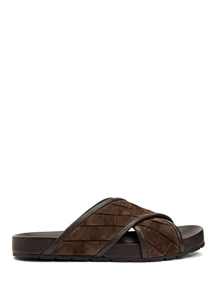 Brown Mens Leather Slippers