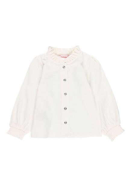 Ecru Ruffle Collar Long Sleeve Girl's Blouse