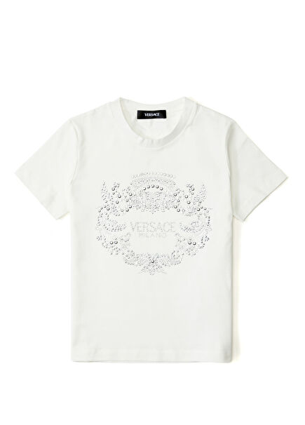 Beyaz Silver Taşlı Kız Çocuk T-shirt