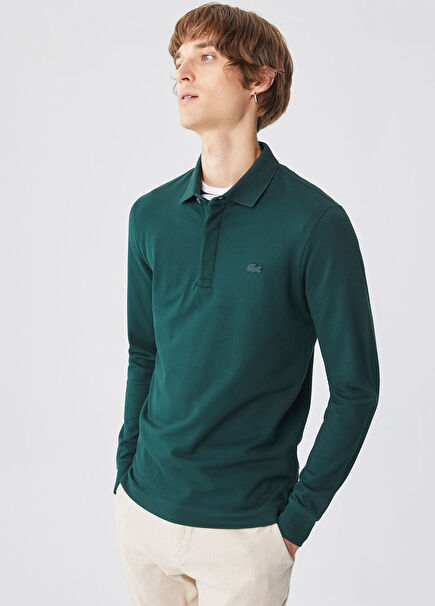 Paris Dark Green Long Sleeve Regular Fit Men's Polo T-shirt