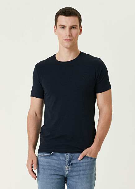 Navy Blue Logo Embroidered T-shirt