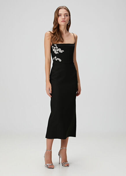 Black Embellished Midi Cocktail Dress